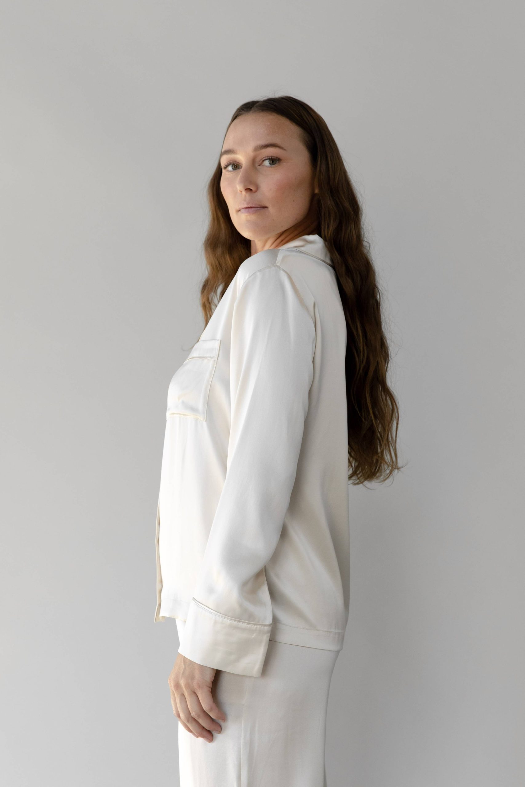 Serenity Silk Classic Long Sleeve Pajama Top - Last Chance - Image 2
