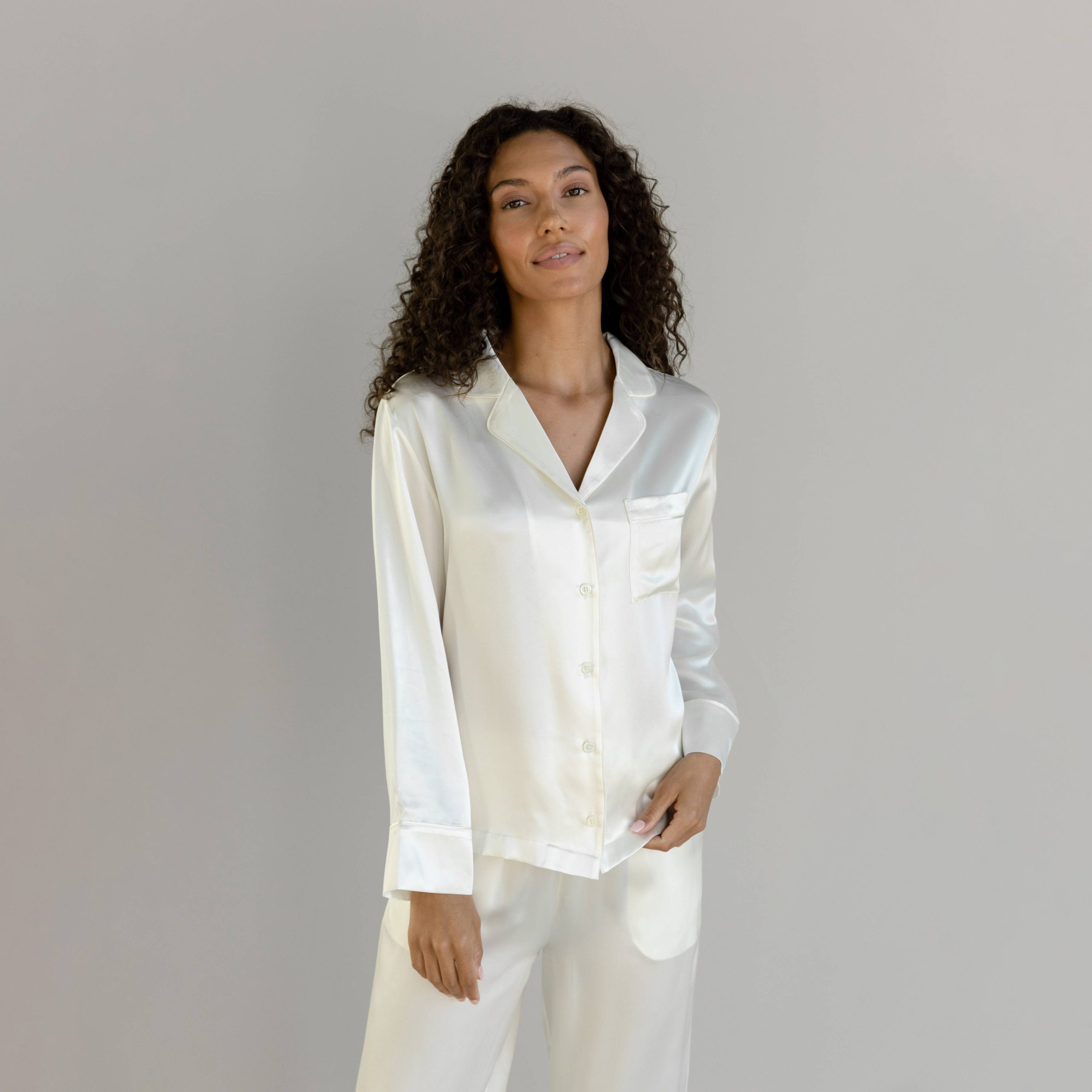 Serenity Silk Classic Long Sleeve Pajama Top - Last Chance - Image 7