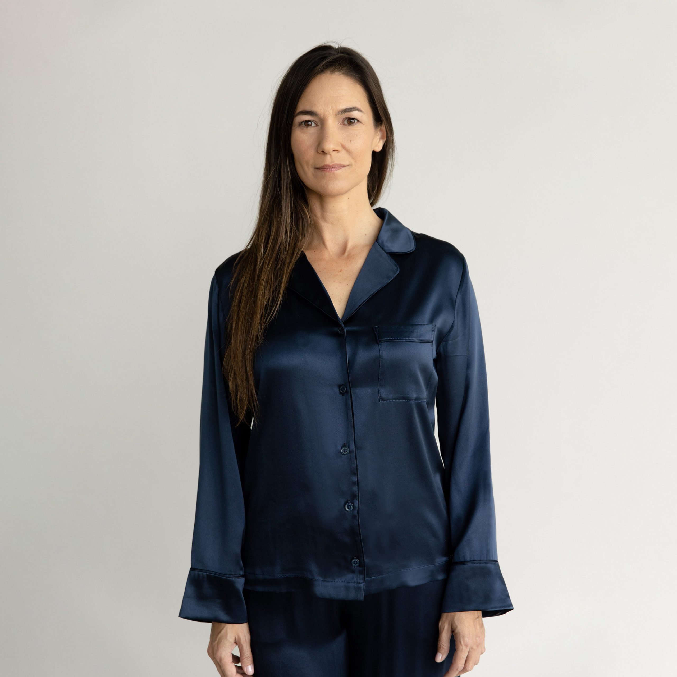Serenity Silk Classic Long Sleeve Pajama Top - Last Chance - Image 15