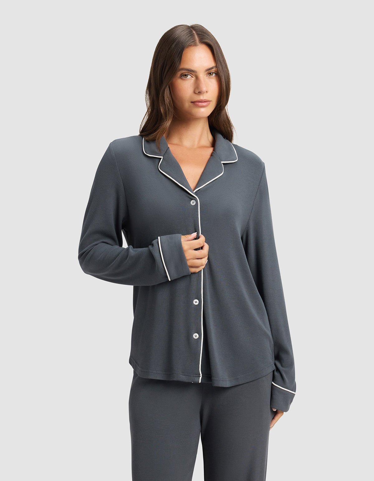 Women's Bamboo Rib-Knit Classic Long Sleeve Pajama Set - Image 6