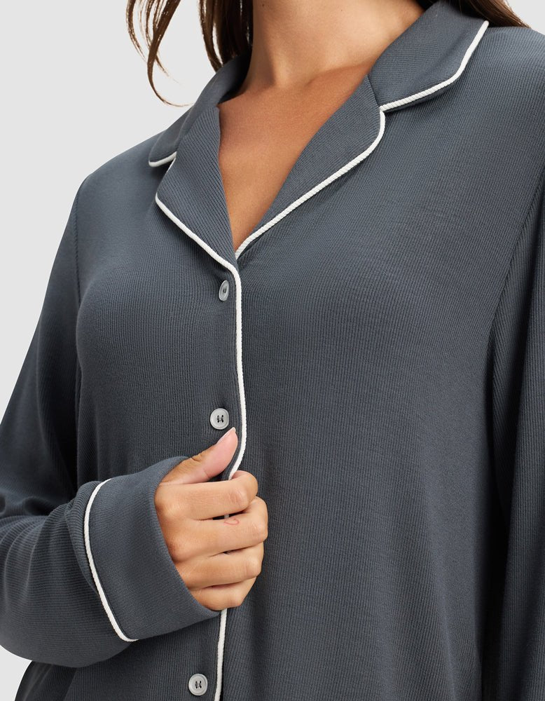 Women's Bamboo Rib-Knit Classic Long Sleeve Pajama Set - Image 8