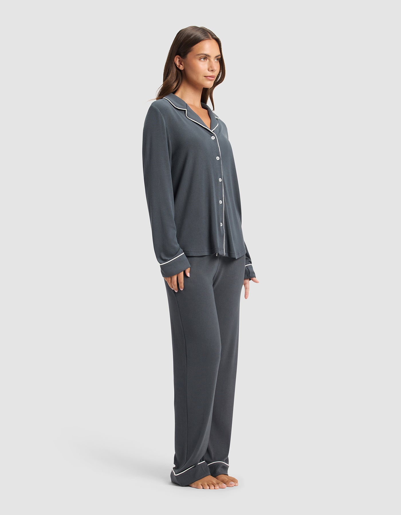 Women's Bamboo Rib-Knit Classic Long Sleeve Pajama Set - Image 5
