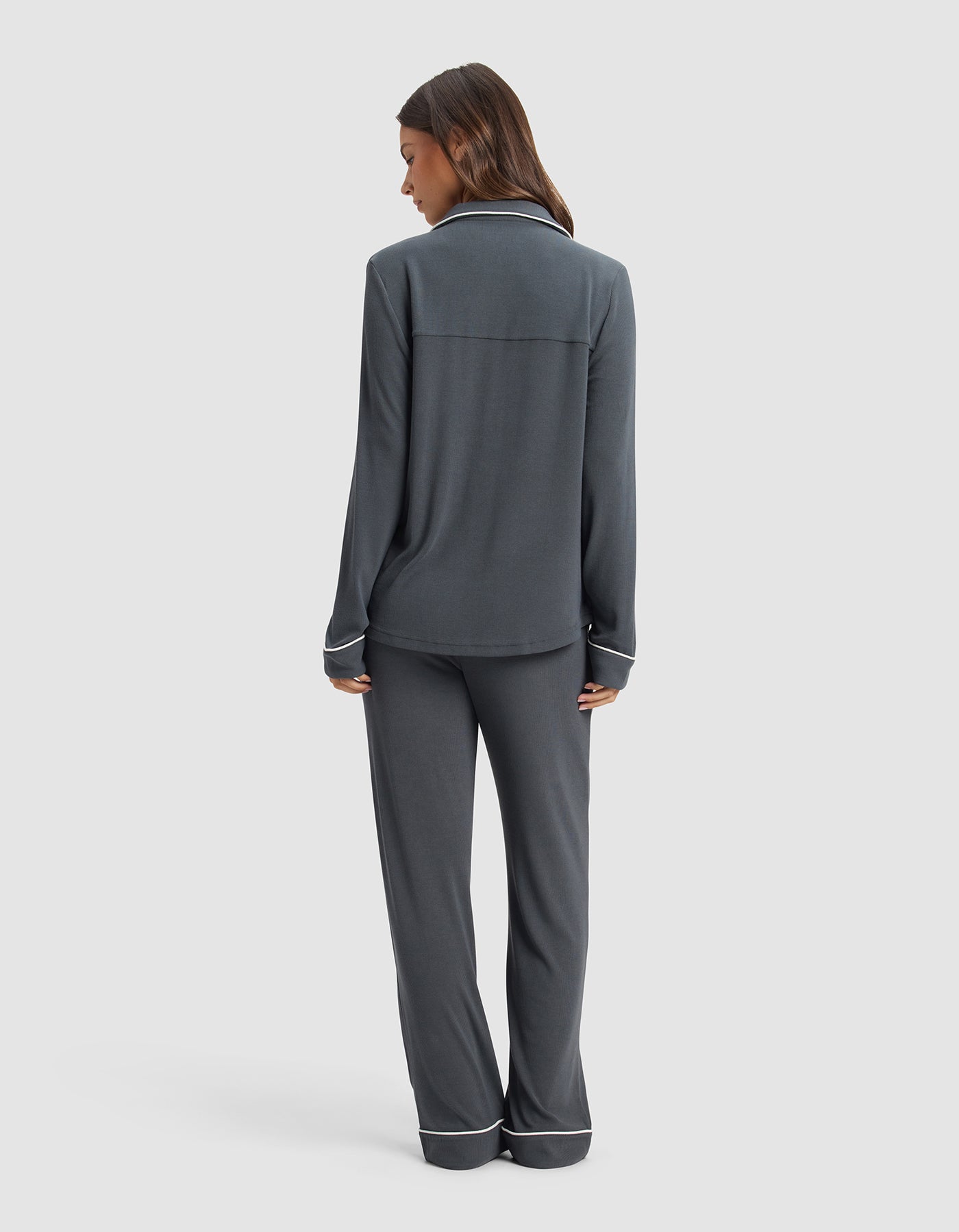 Women's Bamboo Rib-Knit Classic Long Sleeve Pajama Set - Image 4