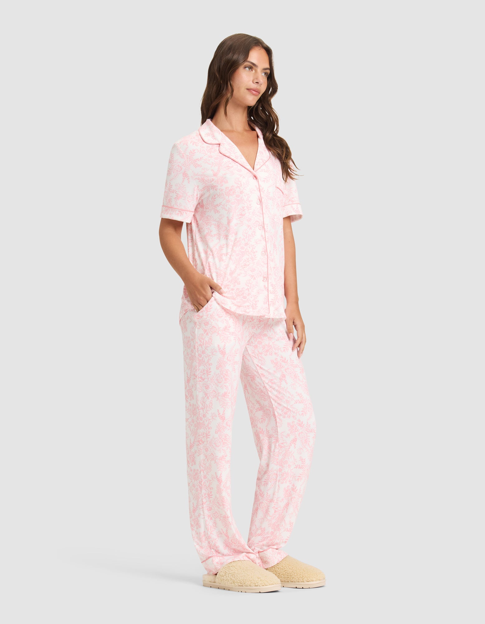 Women's Bamboo Stretch-Knit Short Sleeve & Pant Pajama Set - Image 70