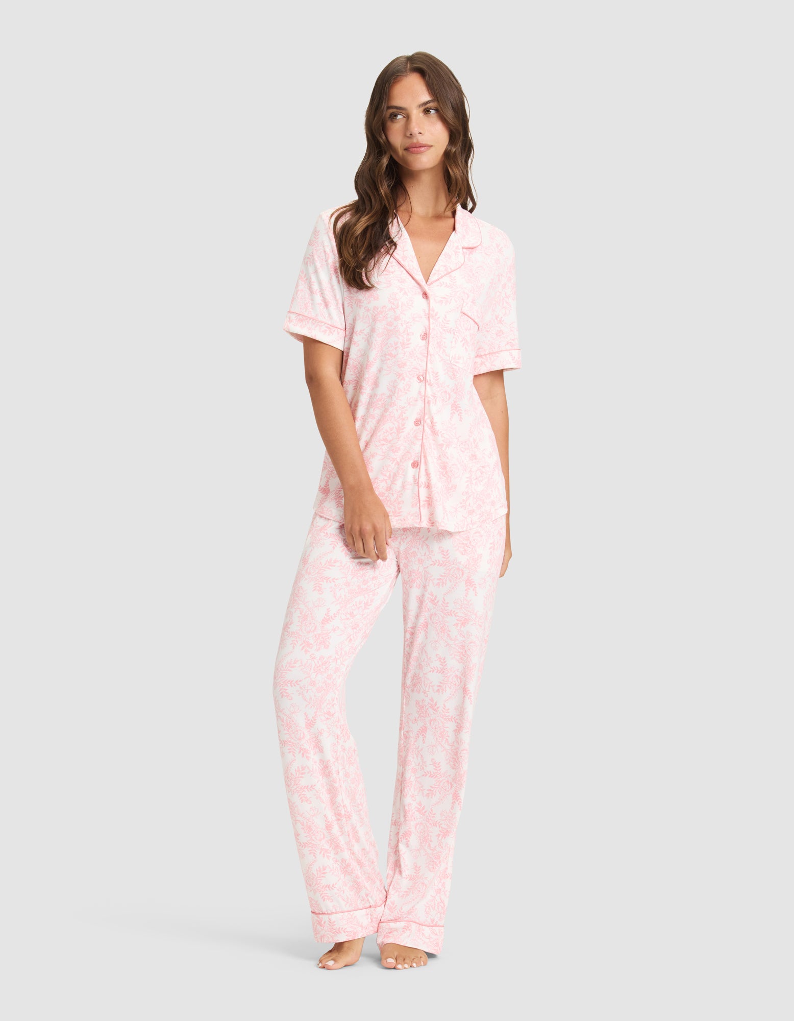 Women's Bamboo Stretch-Knit Short Sleeve & Pant Pajama Set - Image 69