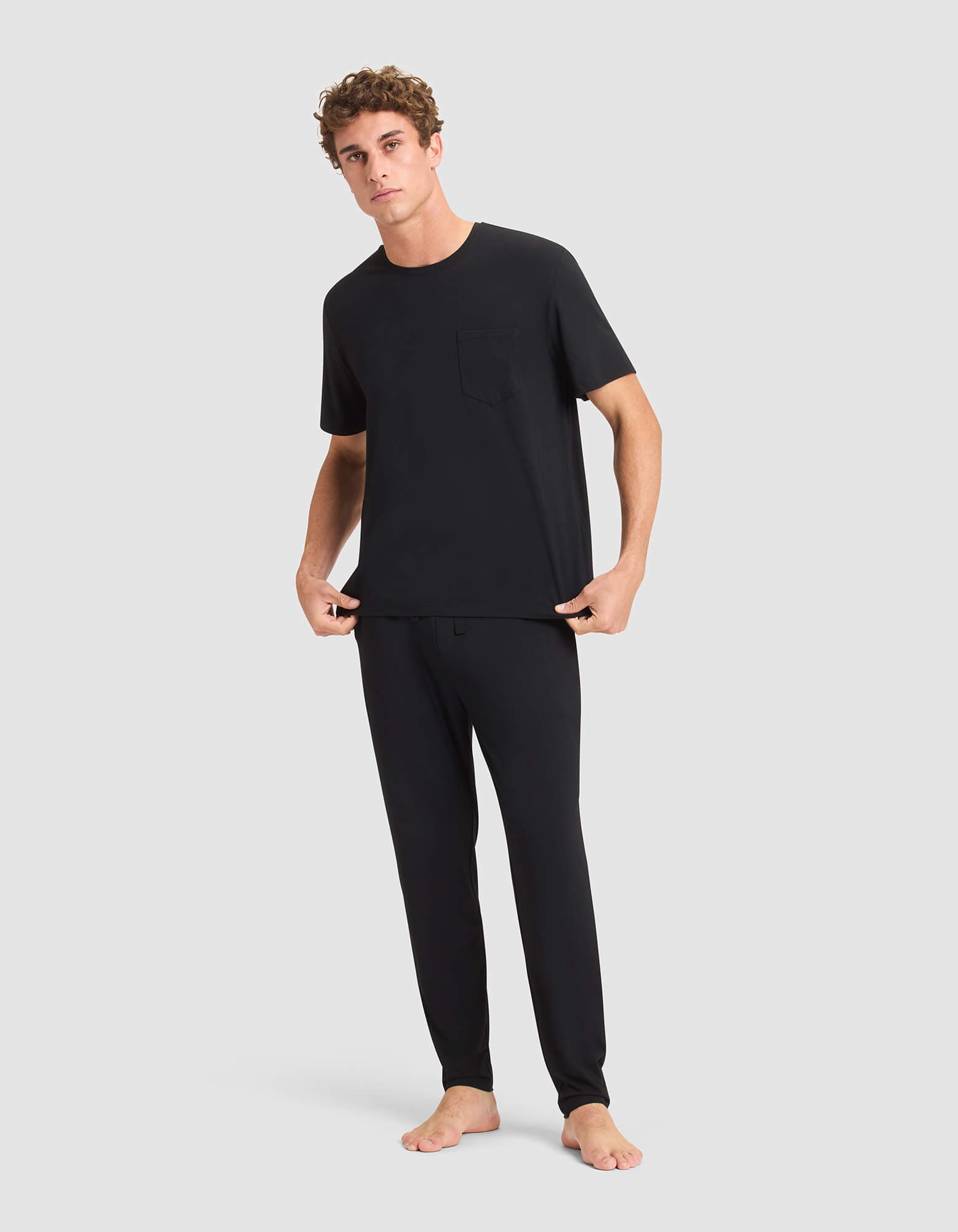 Men's Bamboo Stretch-Knit Short Sleeve Tee & Pant Pajama Set - Image 6