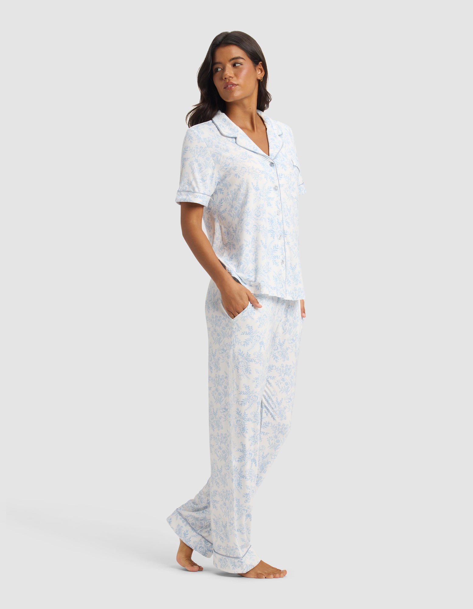 Women's Bamboo Stretch-Knit Short Sleeve & Pant Pajama Set - Last Chance - Image 74
