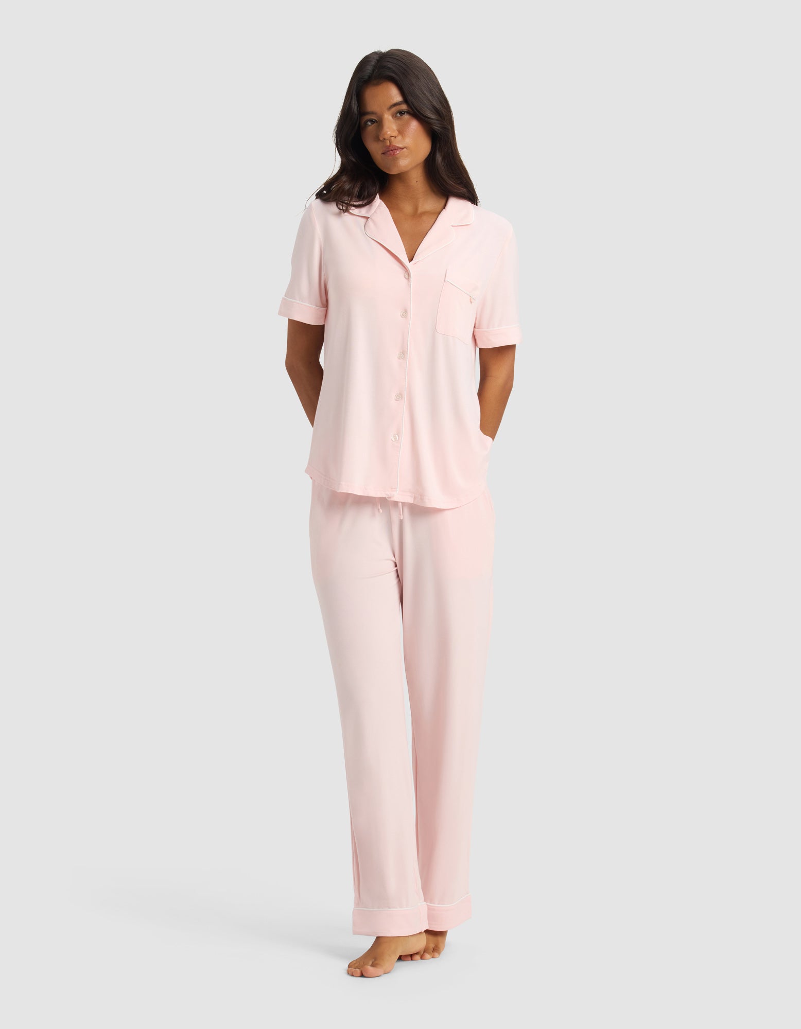 Women's Bamboo Stretch-Knit Short Sleeve & Pant Pajama Set - Last Chance - Image 80