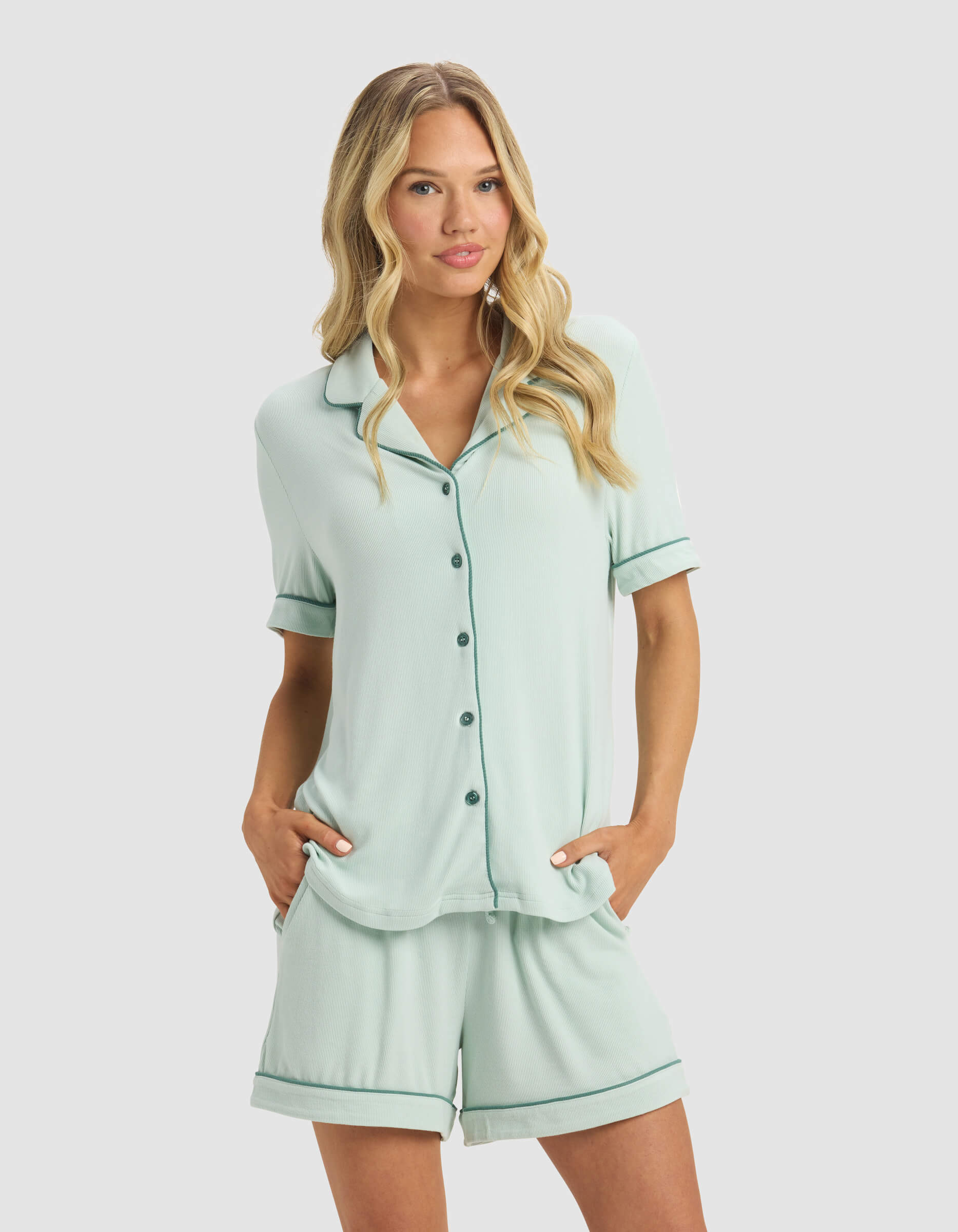 Women's Bamboo Rib-Knit Classic Short Sleeve Pajama Set - Image 11