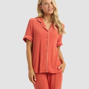Women's Bamboo Rib-Knit Classic Short Sleeve Pajama Top