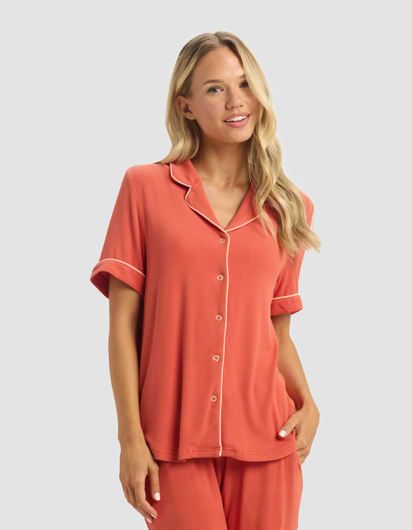 Women's Bamboo Rib-Knit Classic Short Sleeve Pajama Set - Image 4
