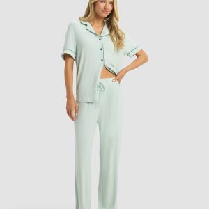 Women's Rib-Knit Classic Short Sleeve & Pant Pajama Set