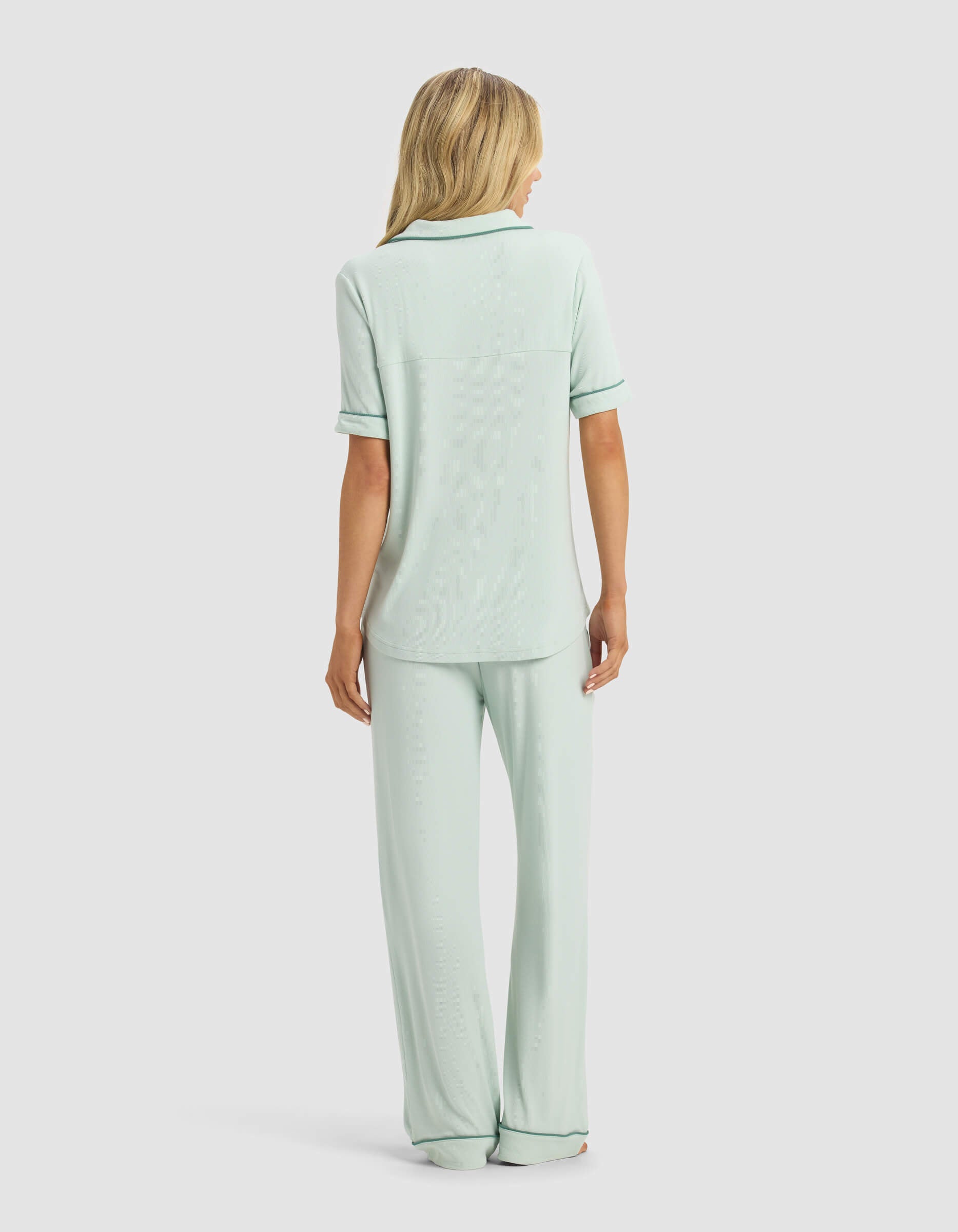 Women's Rib-Knit Classic Short Sleeve & Pant Pajama Set - Image 3