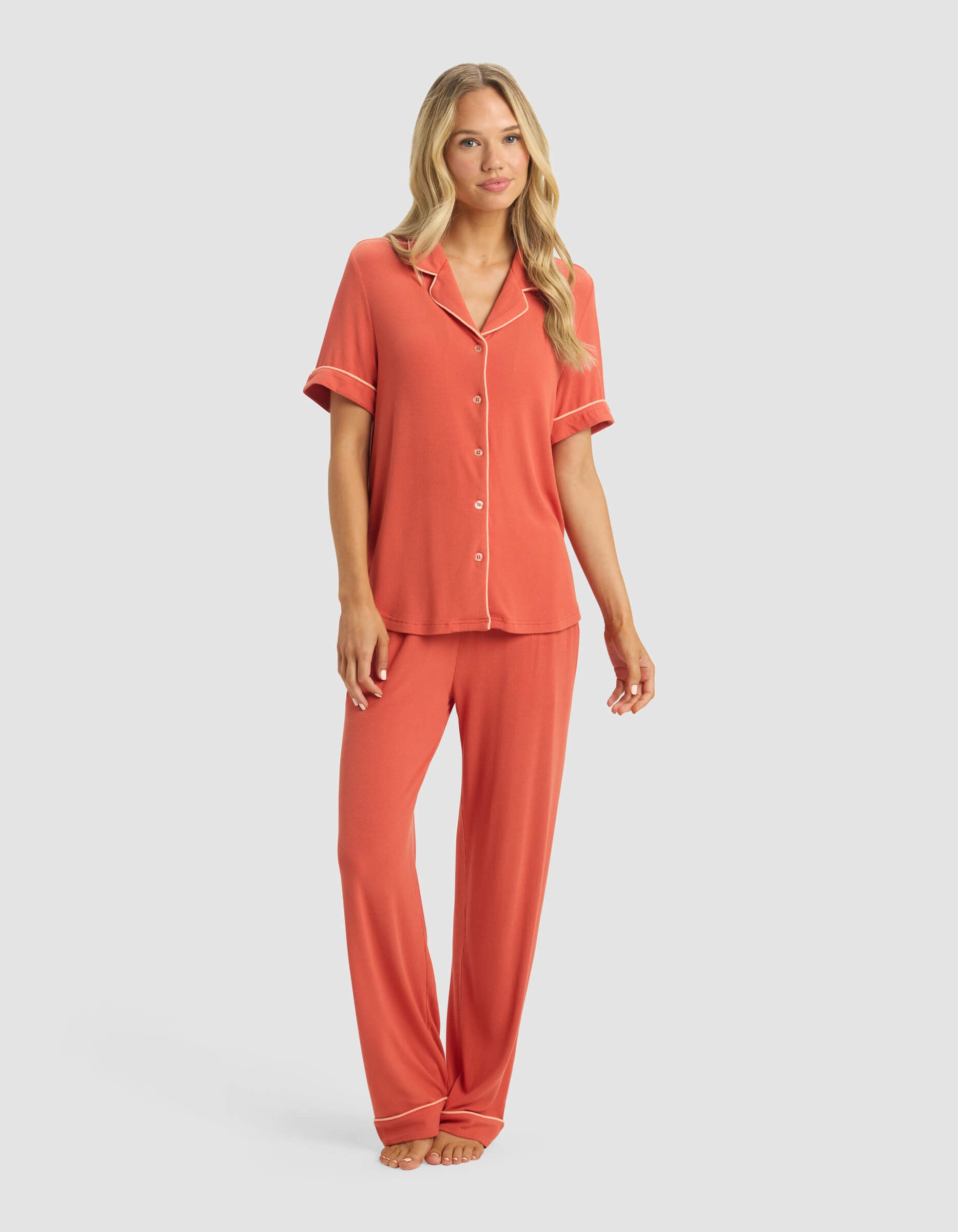 Women's Rib-Knit Classic Short Sleeve & Pant Pajama Set - Image 8