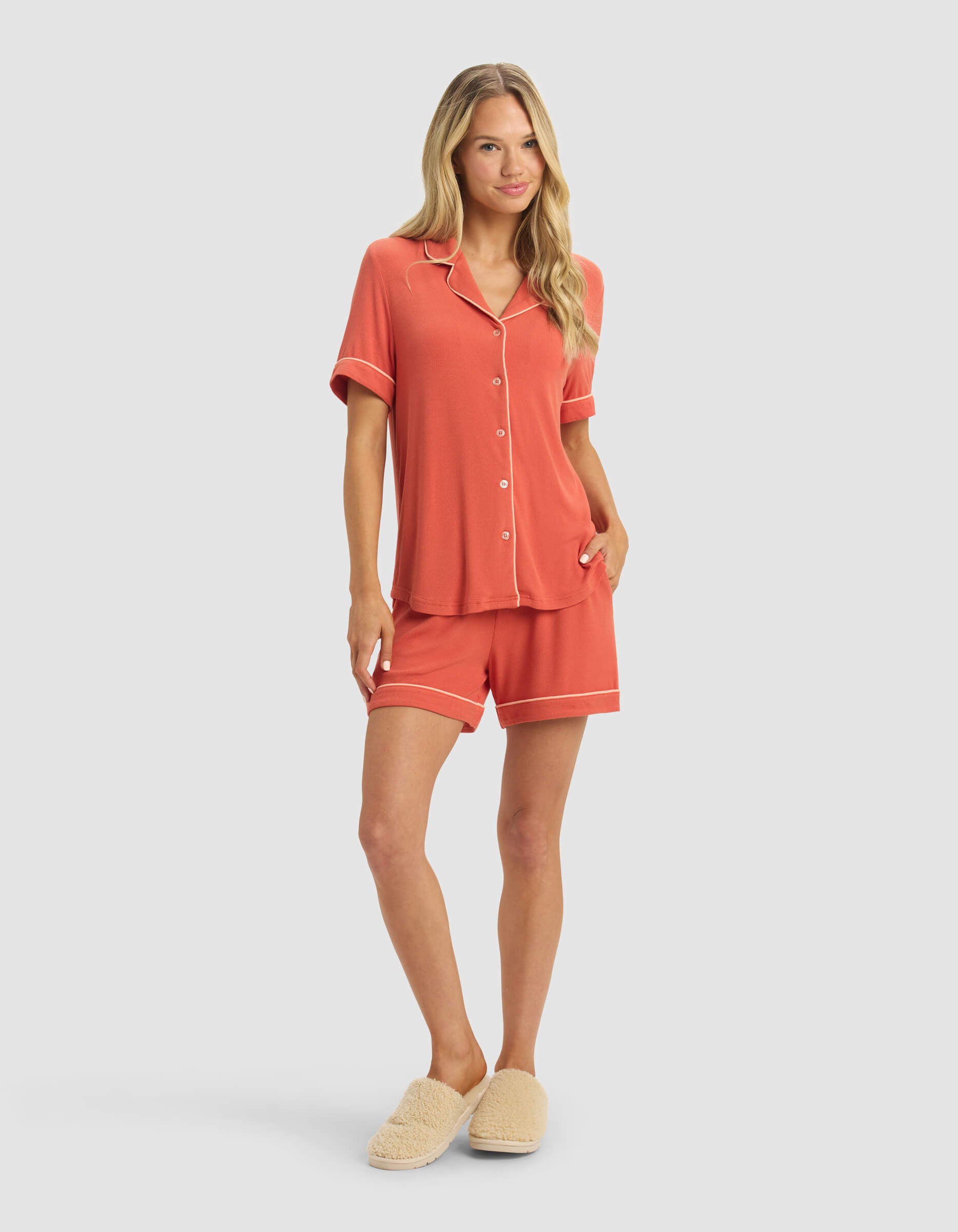 Women's Bamboo Rib-Knit Classic Short Sleeve Pajama Set