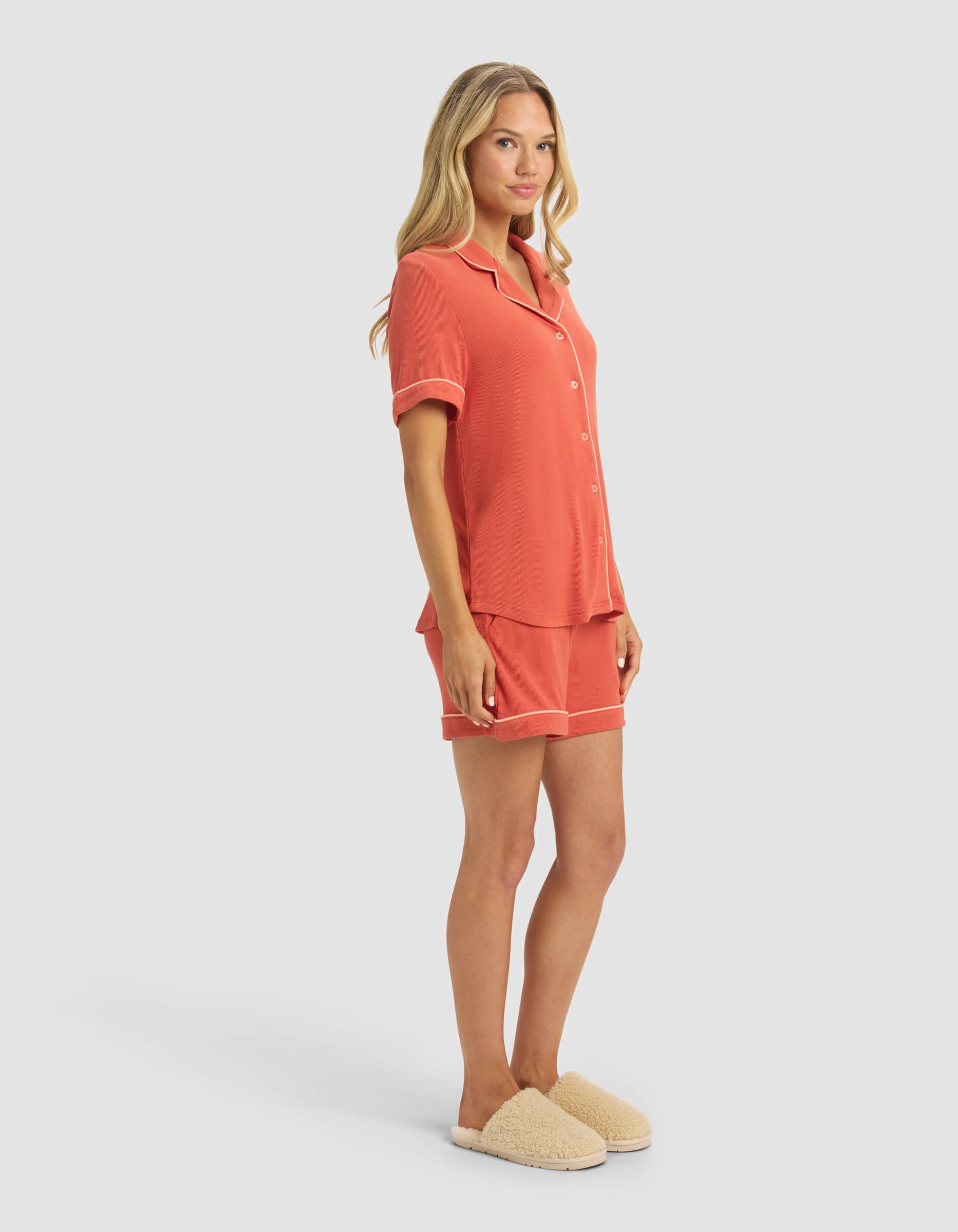 Women's Bamboo Rib-Knit Classic Short Sleeve Pajama Set - Image 2