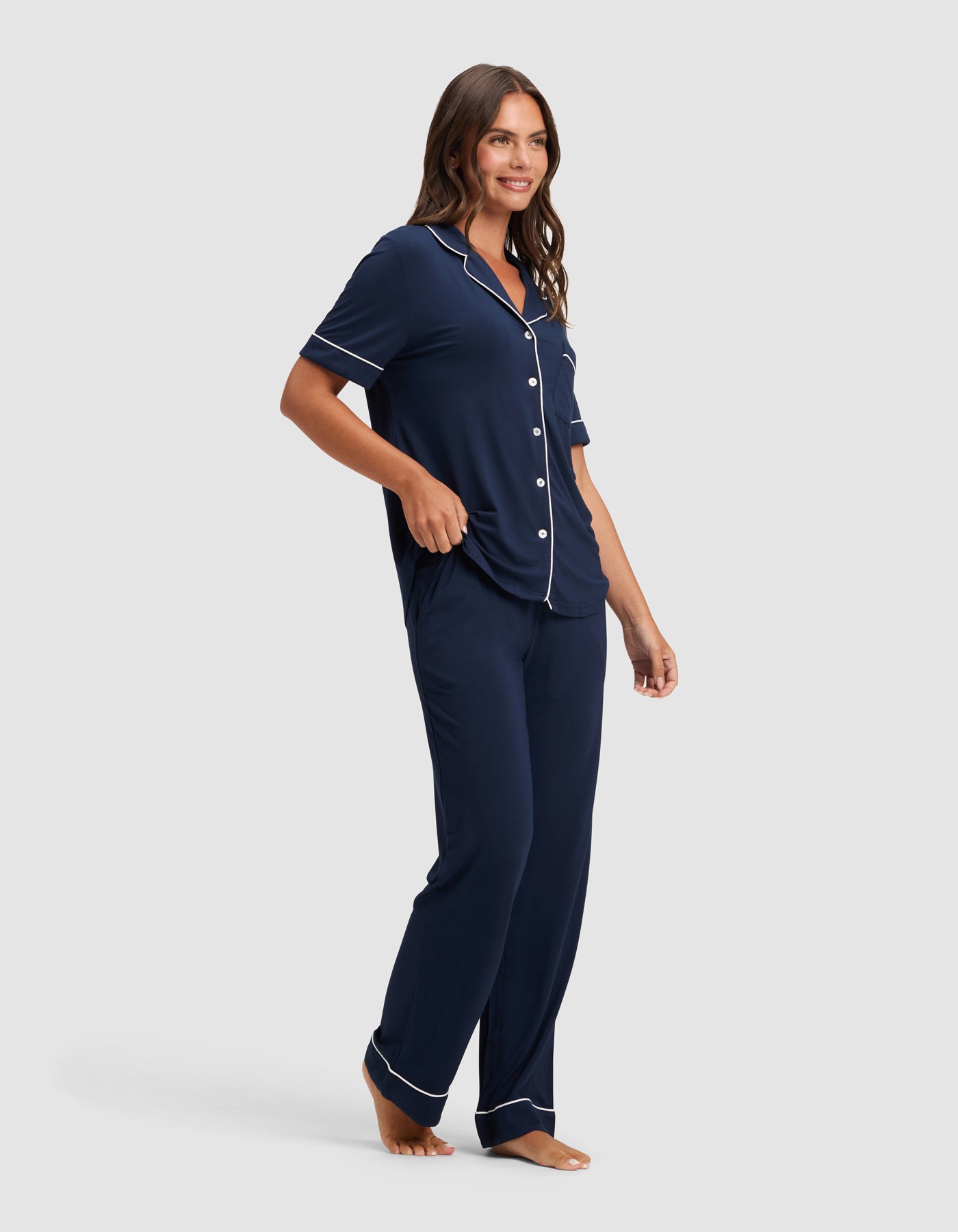 Women's Bamboo Stretch-Knit Short Sleeve & Pant Pajama Set - Image 44