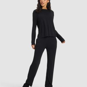 Women's Bamboo Stretch-Knit Long Sleeve Lounge Tee & Pant Set