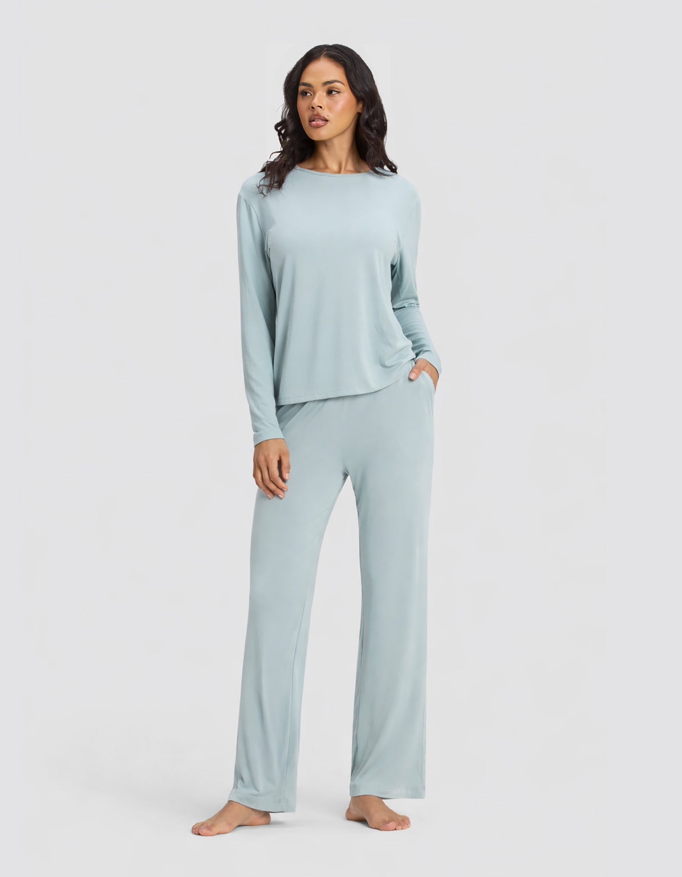 Women's Bamboo Stretch-Knit Long Sleeve Lounge Tee & Pant Set - Image 21