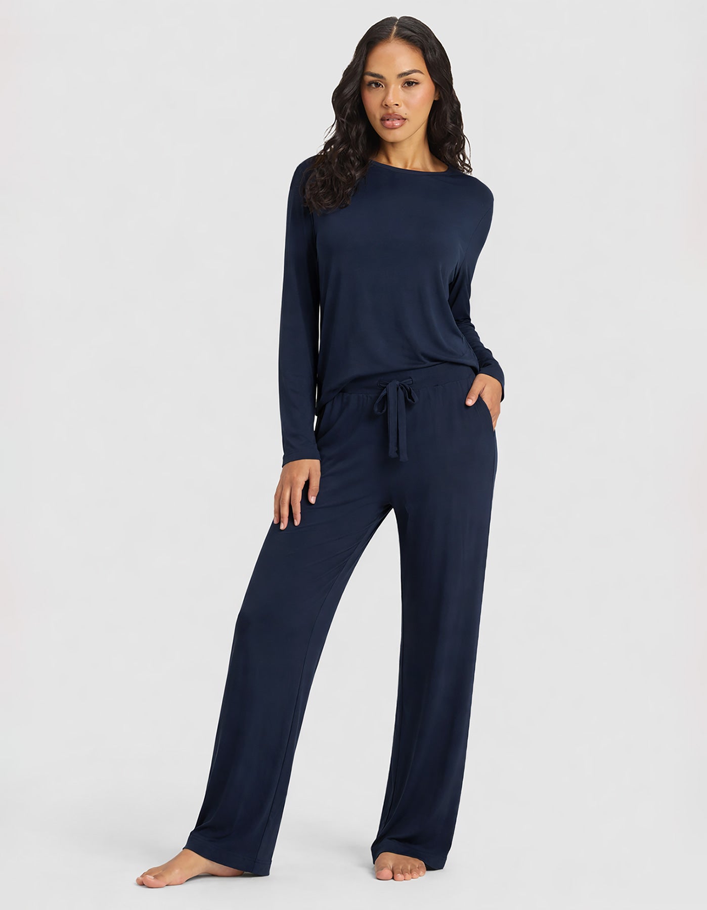 Women's Bamboo Stretch-Knit Long Sleeve Lounge Tee & Pant Set - Image 29