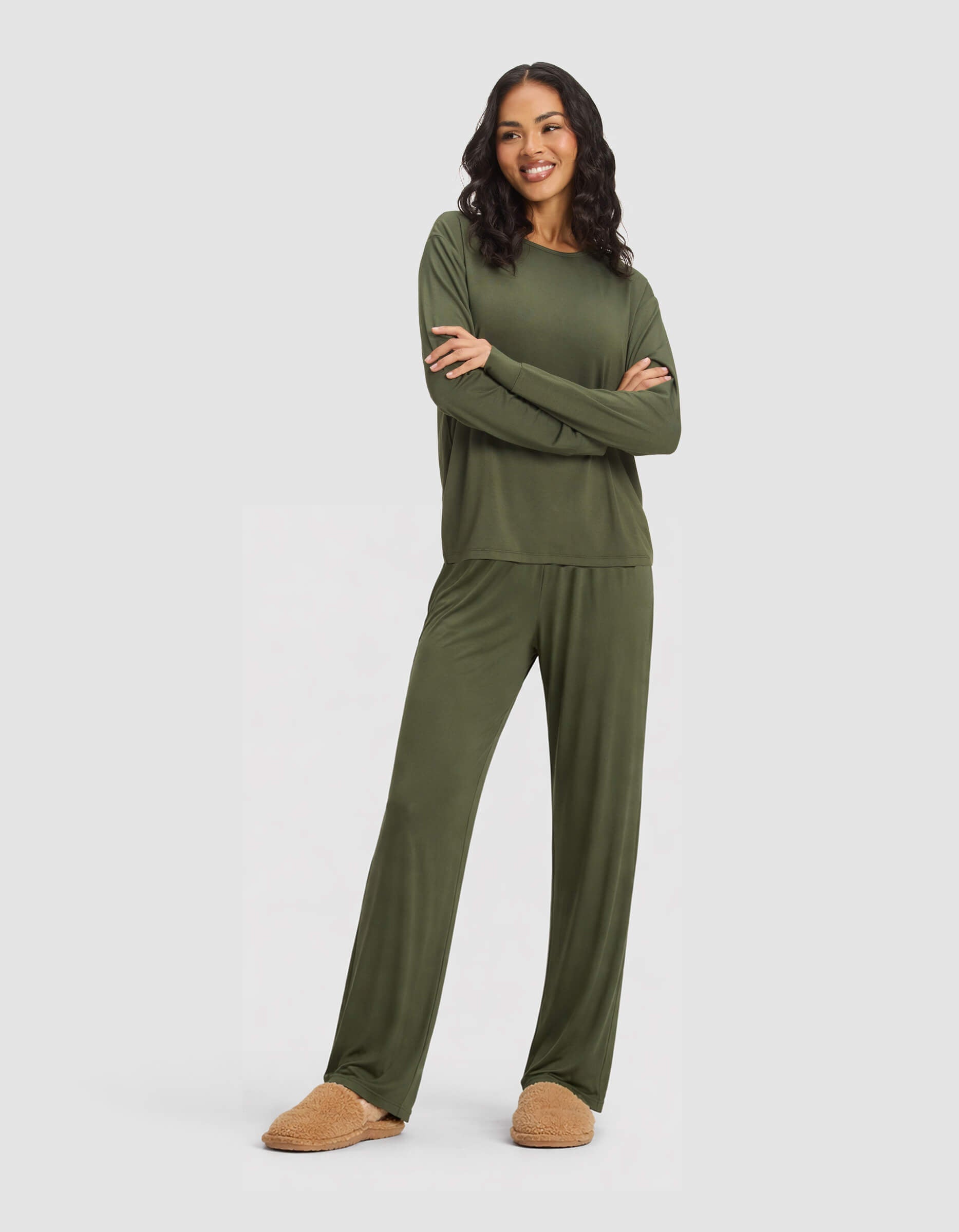 Women's Bamboo Stretch-Knit Long Sleeve Lounge Tee & Pant Set - Image 3