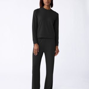 Women's Brushed Bamboo Wide Leg Pull On Pant & Pullover Crew Set