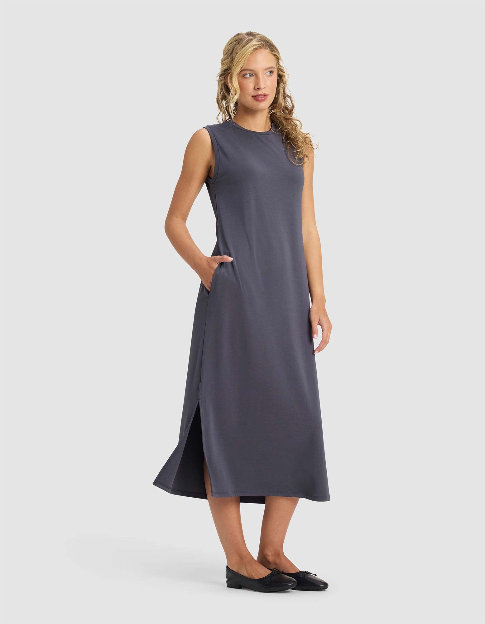 Women's Brushed Bamboo Sleeveless Midi Dress - Last Chance - Image 9